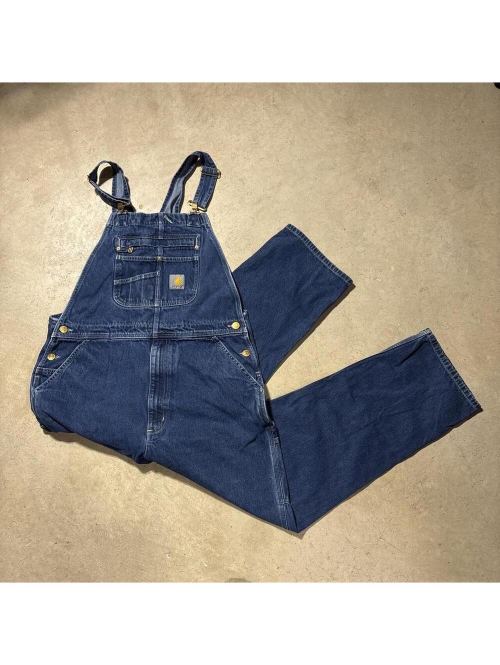 Carhartt Denim Bib Overalls Blue Mens 36x32 Loose Fit Carpenter Workwear